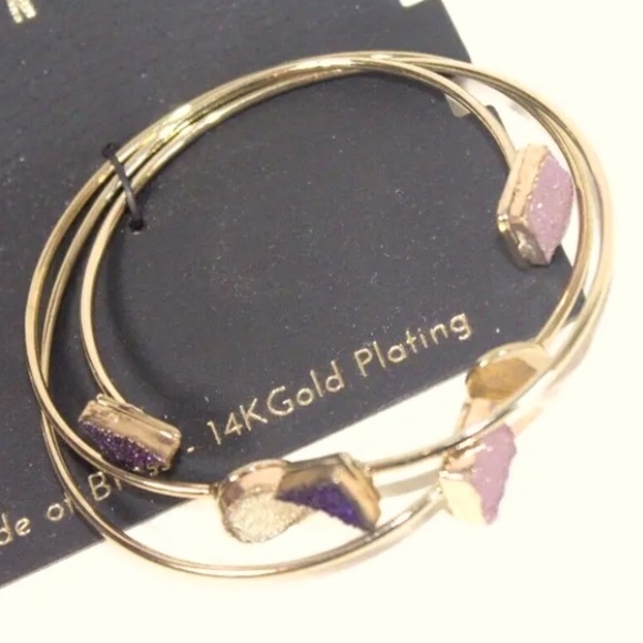 Loren Olivia Open Geometric Cuff Adjustable Bangles Gold Plated - Picture 2 of 2